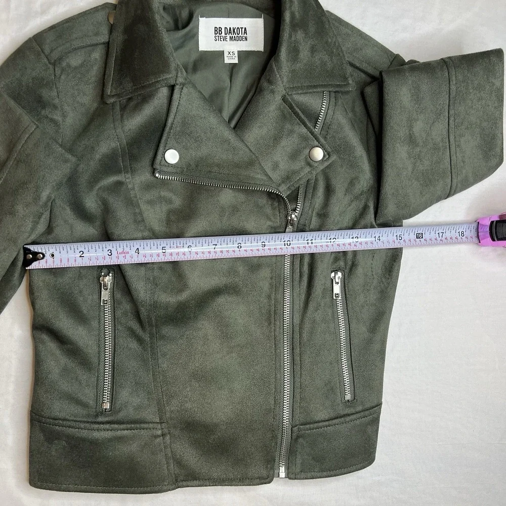 Steve Madden BB Dakota Faux Suede Moto Zipper Jacket Olive Green Women's Size XS - Picture 4 of 6